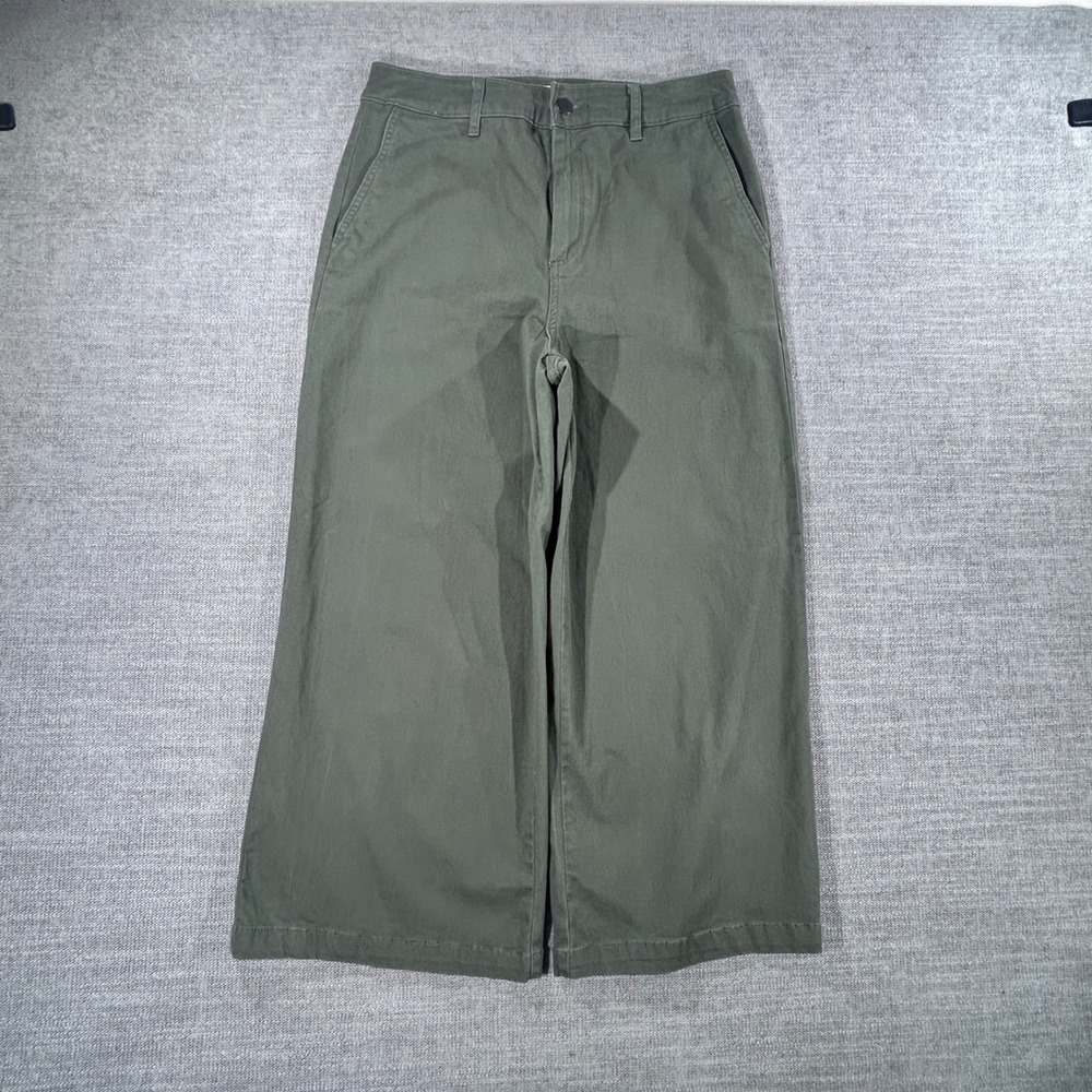 A New Day Wide Leg Pants Womens 12 Olive Green Excellent Stretch High Rise